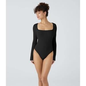 NWT Halara Ribbed Knit Square Neck Long Sleeve Skinny Work Bodysuit Size XL